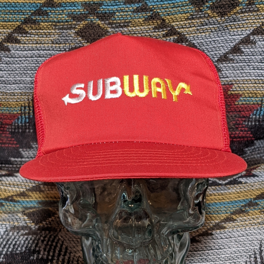 VTG Subway Sandwich Uniform Red Canvas Trucker Snapback. Cleaned and reshaped🥪
